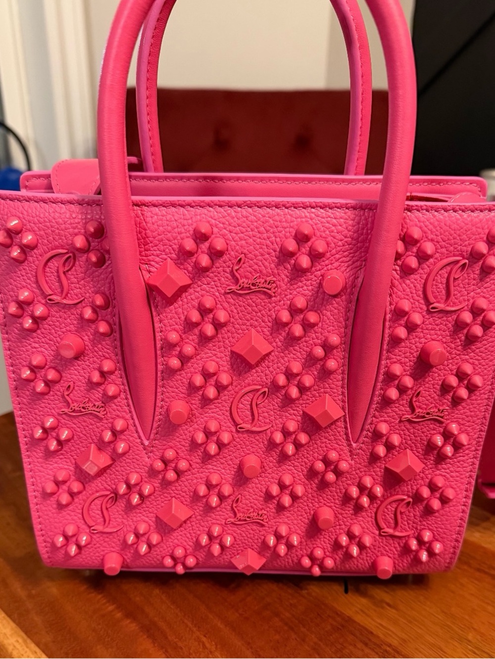 Christian Louboutin Hot Pink Studded Leather Tote